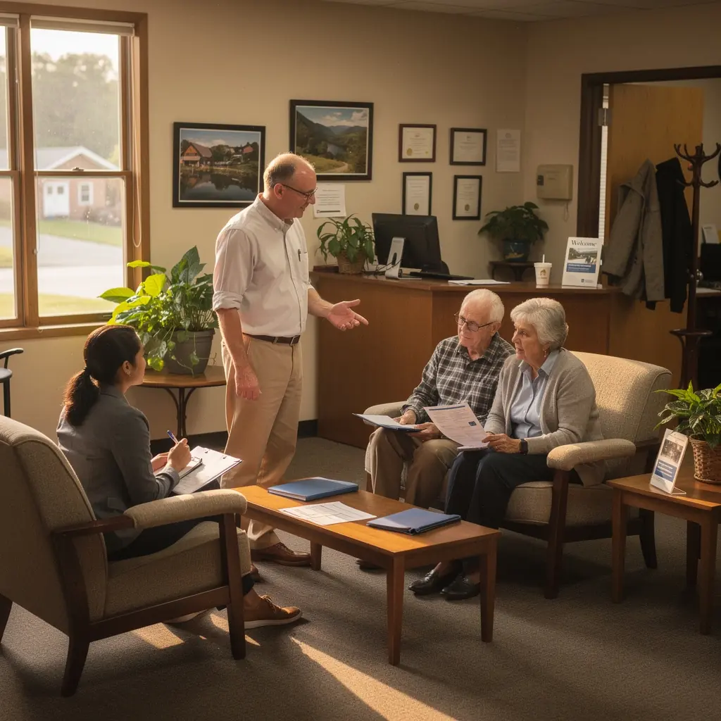 Konsultant przygotowujący dokumenty do zgłoszenia roszczenia w biurze ubezpieczeń.